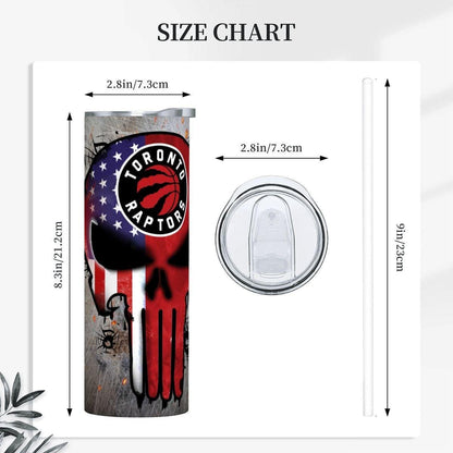 ColorFlow | Toronto Basketball Inspired 20oz Straight Tumbler | Raptors Skull American Flag Design | Personalization Optional