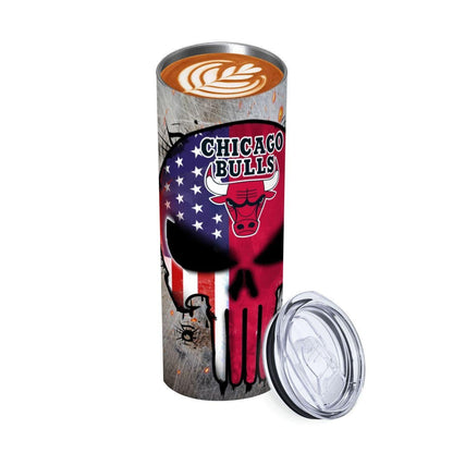 ColorFlow | Chicago Basketball Inspired 20oz Straight Tumbler | Bulls Skull American Flag Design | Personalization Optional