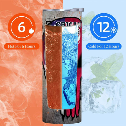ColorFlow | Chicago Basketball Inspired 20oz Straight Tumbler | Bulls Skull American Flag Design | Personalization Optional