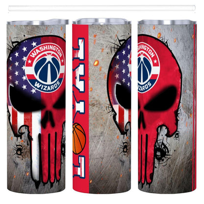 ColorFlow | Washington Basketball Inspired 20oz Straight Tumbler | Wizards Skull American Flag Design | Personalization Optional