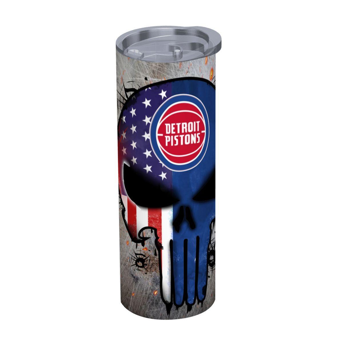 ColorFlow | Detroit Basketball Inspired 20oz Straight Tumbler | Pistons Skull American Flag Design | Personalization Optional
