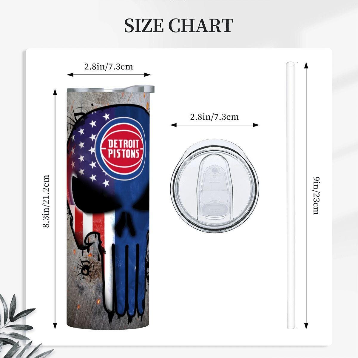 ColorFlow | Detroit Basketball Inspired 20oz Straight Tumbler | Pistons Skull American Flag Design | Personalization Optional