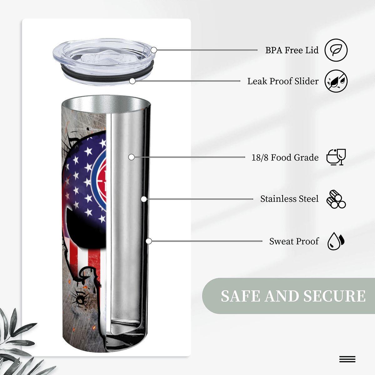 ColorFlow | Detroit Basketball Inspired 20oz Straight Tumbler | Pistons Skull American Flag Design | Personalization Optional