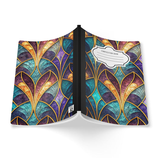 ColorFlow | Jewel Tone Art Deco Composition Notebook | Luxe Geometric Pattern Journal for School Work and Writing