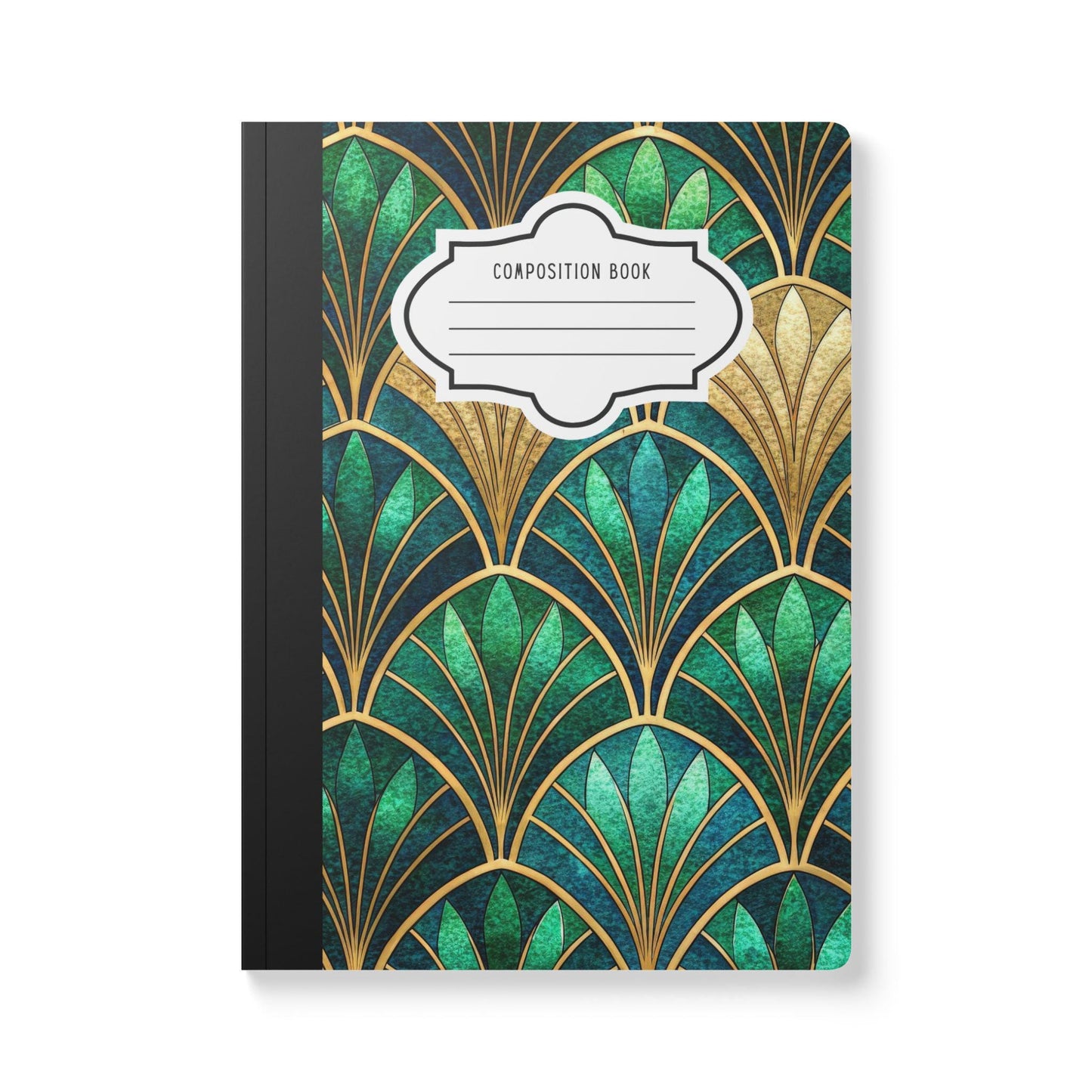ColorFlow | Emerald Art Deco Composition Notebook | Elegant Green Gold Geometric Journal for School Work and Writing