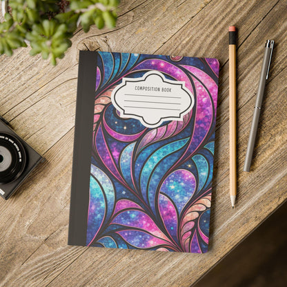 ColorFlow | Cosmic Swirl Galaxy Composition Notebook | Celestial Pink Blue Pattern Journal for School Work and Writing