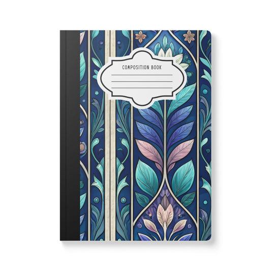 ColorFlow | Stained Glass Floral Composition Notebook | Elegant Blue Botanical Pattern Journal for School and Writing