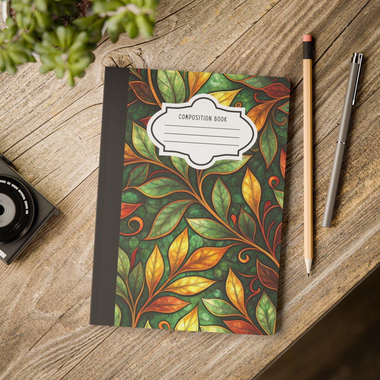 ColorFlow | Autumn Botanical Leaves Composition Notebook | Warm Nature Pattern Journal for School Work and Writing