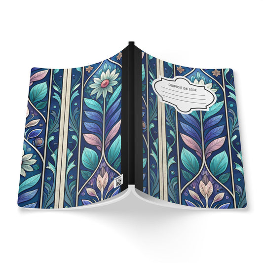 ColorFlow | Stained Glass Floral Composition Notebook | Elegant Blue Botanical Pattern Journal for School and Writing