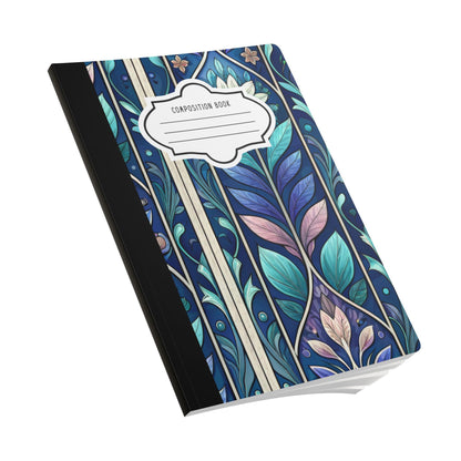 ColorFlow | Stained Glass Floral Composition Notebook | Elegant Blue Botanical Pattern Journal for School and Writing