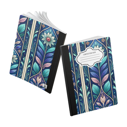 ColorFlow | Stained Glass Floral Composition Notebook | Elegant Blue Botanical Pattern Journal for School and Writing