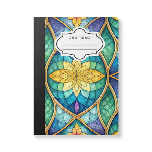 ColorFlow | Stained Glass Lotus Composition Notebook | Colorful Geometric Floral Journal for School Work and Writing