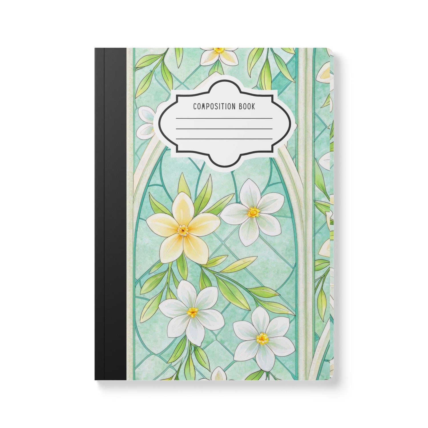 ColorFlow | Mint Blossom Composition Notebook | Light Floral Stained Glass Journal for School Work and Writing