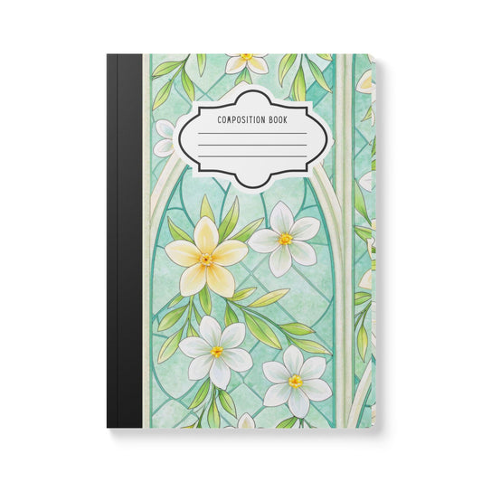 ColorFlow | Mint Blossom Composition Notebook | Light Floral Stained Glass Journal for School Work and Writing