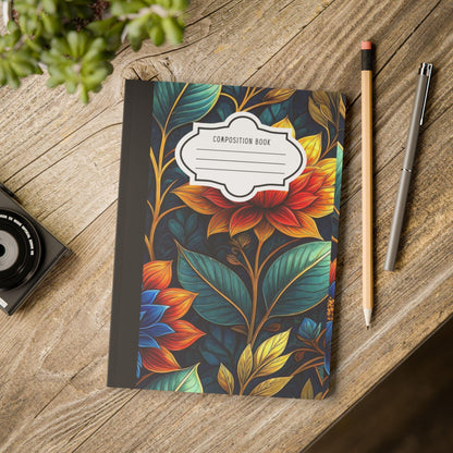 ColorFlow | Midnight Garden Floral Composition Notebook | Bold Botanical Art Journal for School Work and Writing