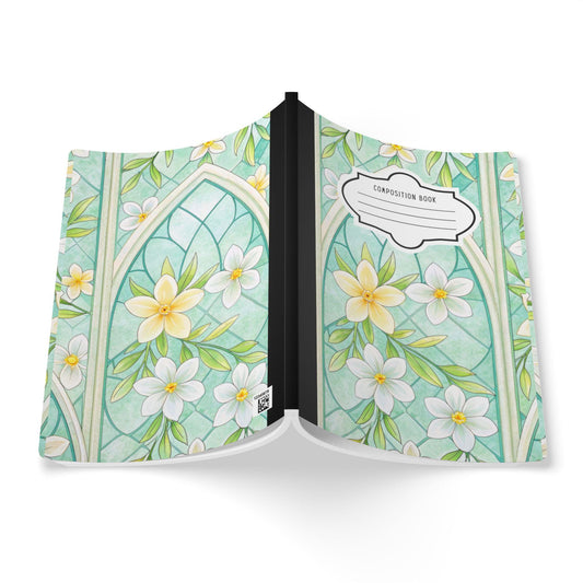 ColorFlow | Mint Blossom Composition Notebook | Light Floral Stained Glass Journal for School Work and Writing
