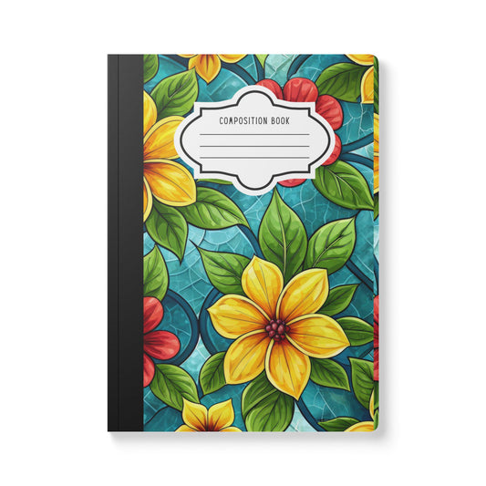 ColorFlow | Aqua Blossom Garden Composition Notebook | Bright Stained Glass Floral Journal for School and Creativity