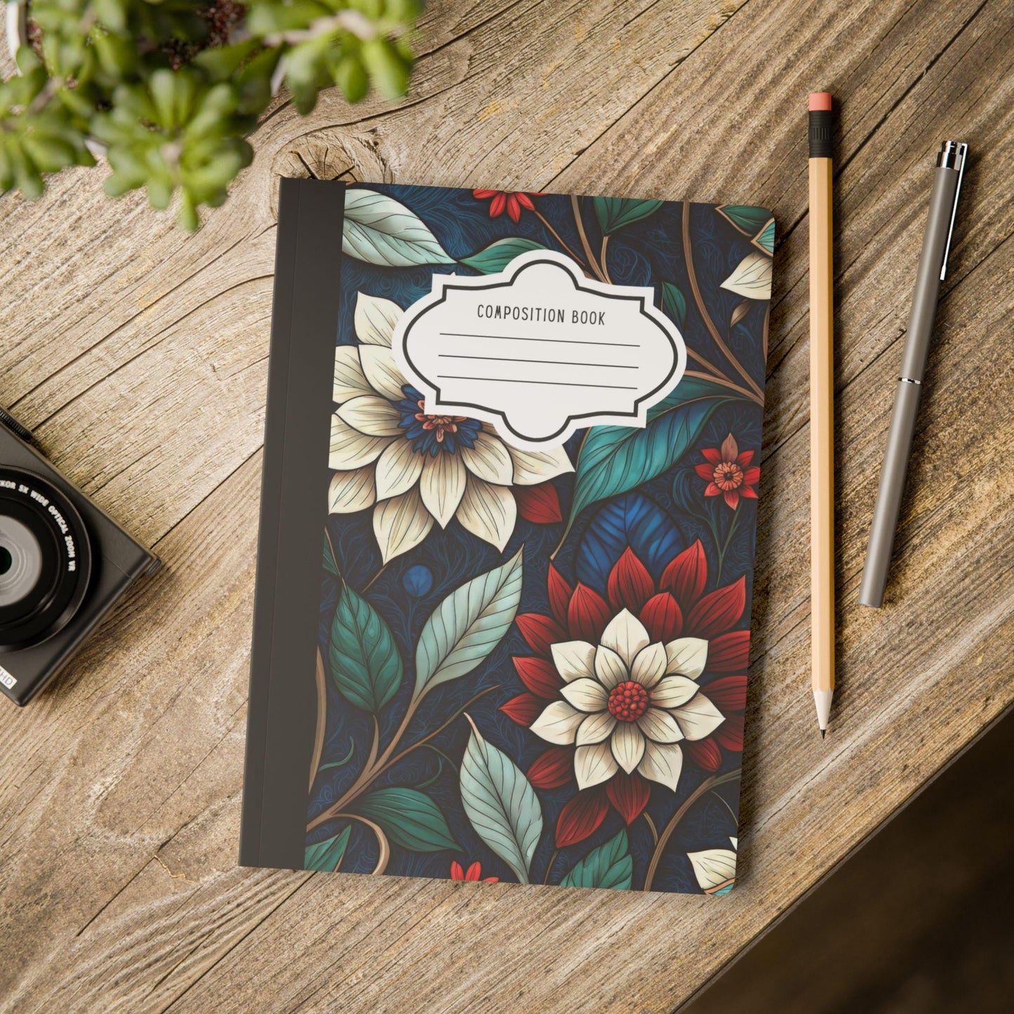 ColorFlow | Midnight Elegance Floral Composition Notebook | Chic Botanical Art Journal for School Work and Writing