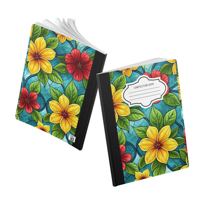 ColorFlow | Aqua Blossom Garden Composition Notebook | Bright Stained Glass Floral Journal for School and Creativity