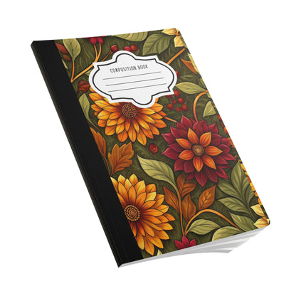 ColorFlow | Autumn Meadow Garden Composition Notebook | Warm Fall Floral Pattern Journal for School Work and Notes