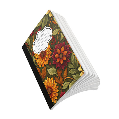 ColorFlow | Autumn Meadow Garden Composition Notebook | Warm Fall Floral Pattern Journal for School Work and Notes