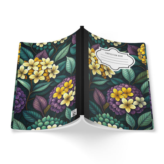 ColorFlow | Hydrangea Bloom Garden Composition Notebook | Colorful Floral Pattern Journal for School Work and Writing