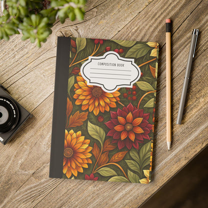 ColorFlow | Autumn Meadow Garden Composition Notebook | Warm Fall Floral Pattern Journal for School Work and Notes