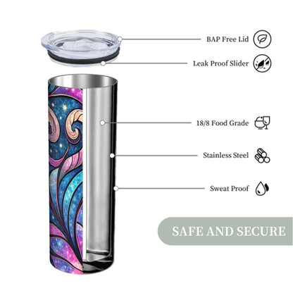 ColorFlow | Cosmic Swirl Night Sky 20oz Skinny Stainless Steel Tumbler with Straw | Galaxy Abstract Art Cup