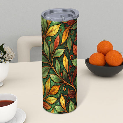 ColorFlow | Autumn Vine Leaves 20oz Skinny Stainless Steel Tumbler with Straw | Nature Botanical Pattern Cup