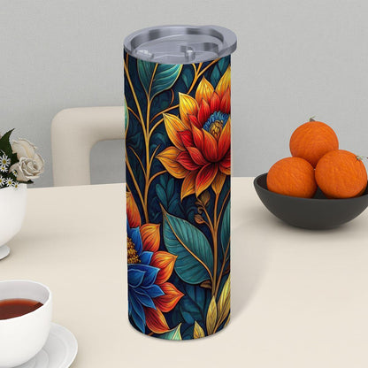 ColorFlow | Midnight Lotus Bloom 20oz Skinny Stainless Steel Tumbler with Straw | Bold Botanical Floral Design