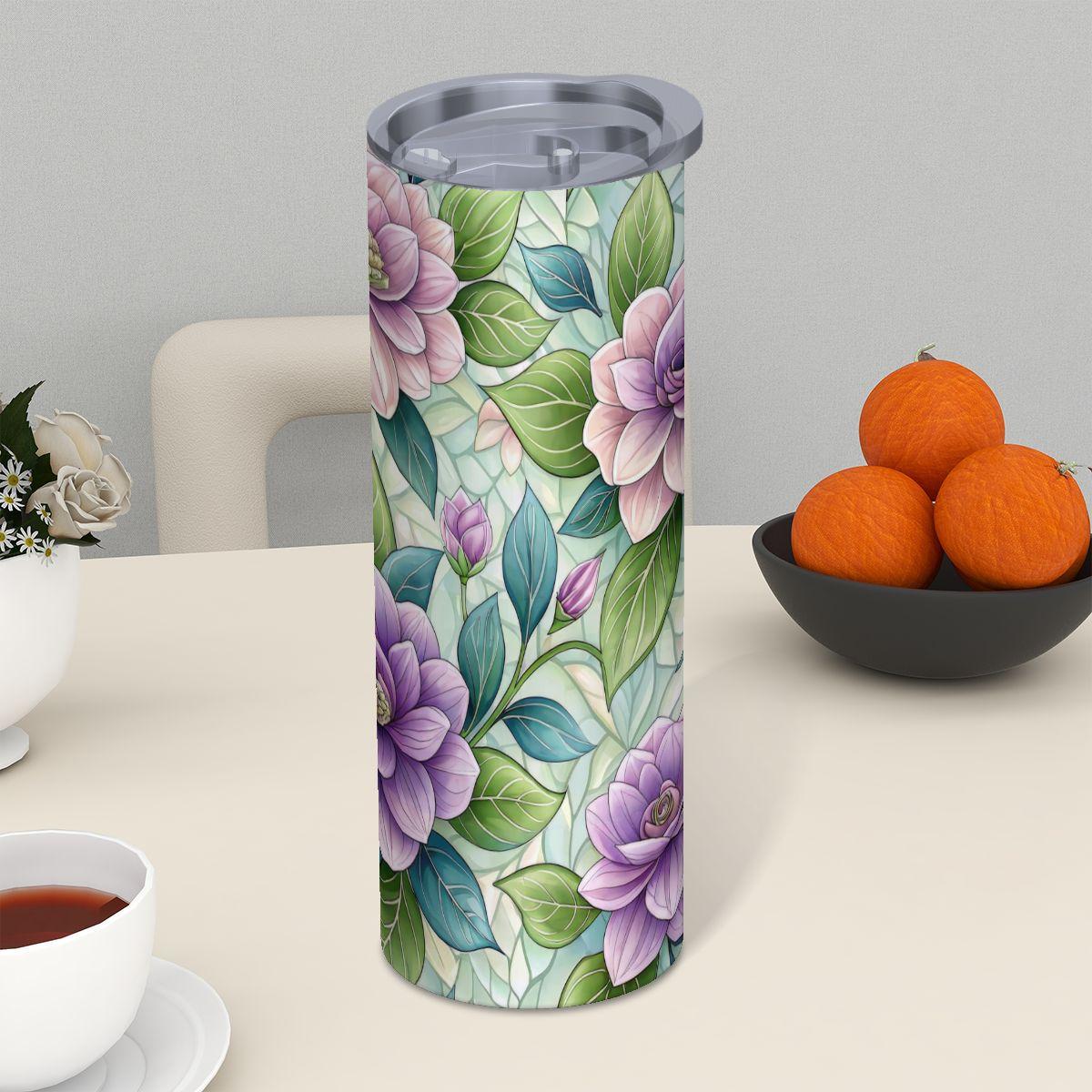 ColorFlow | Lavender Rose Garden 20oz Skinny Stainless Steel Tumbler with Straw | Elegant Pastel Floral Design