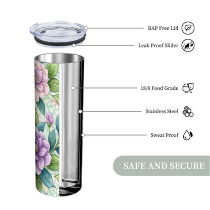 ColorFlow | Lavender Rose Garden 20oz Skinny Stainless Steel Tumbler with Straw | Elegant Pastel Floral Design