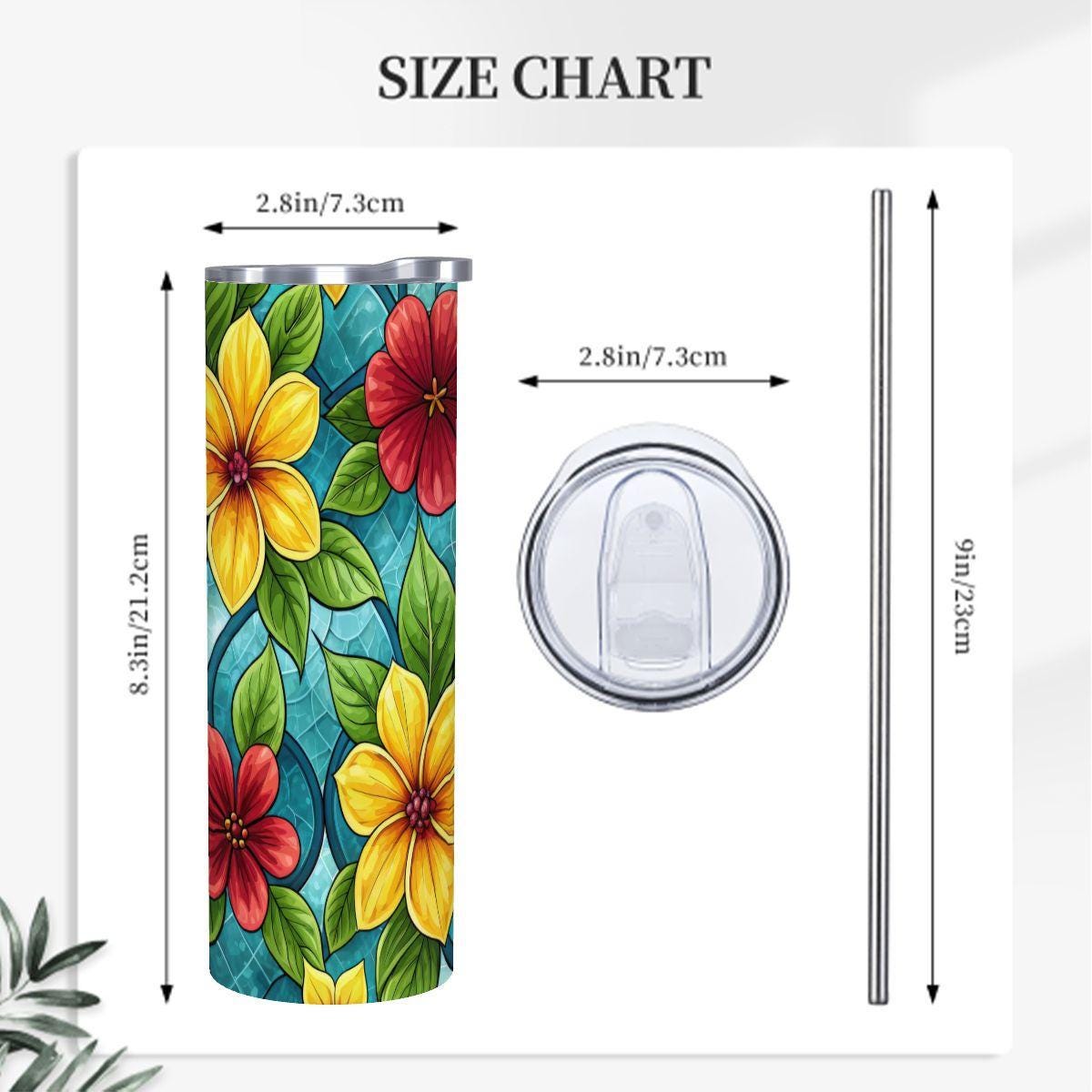 ColorFlow | Golden Petal Mosaic 20oz Skinny Stainless Steel Tumbler with Straw | Bright Floral Glass Pattern
