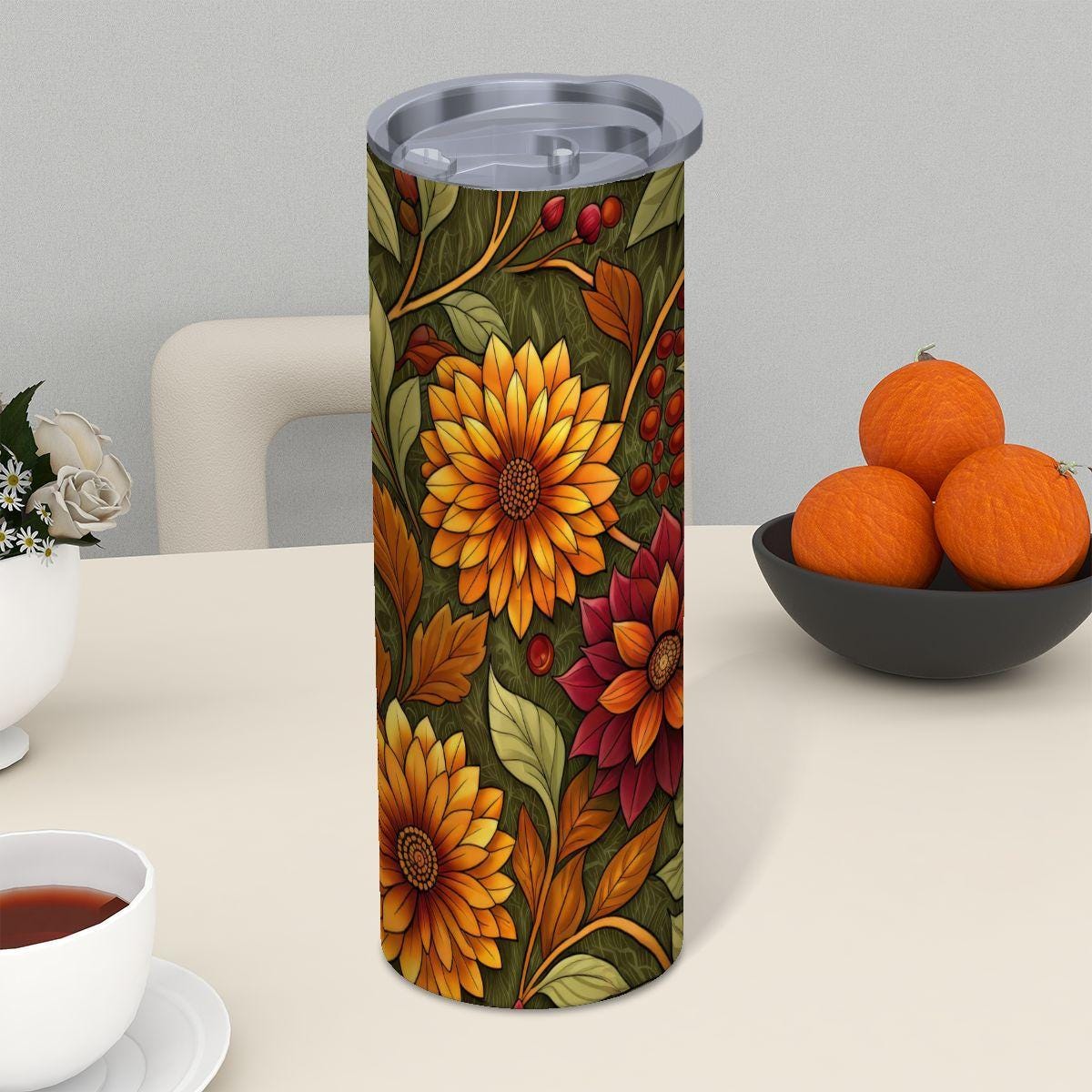 ColorFlow | Harvest Bloom Wildflowers 20oz Skinny Stainless Steel Tumbler with Straw | Autumn Floral Nature Art