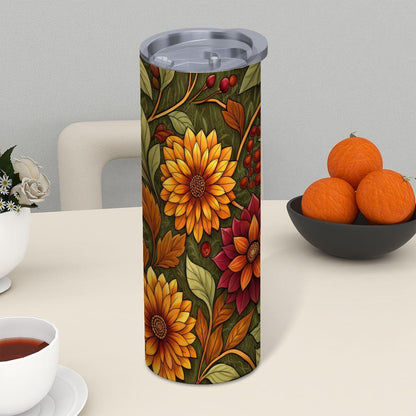 ColorFlow | Harvest Bloom Wildflowers 20oz Skinny Stainless Steel Tumbler with Straw | Autumn Floral Nature Art