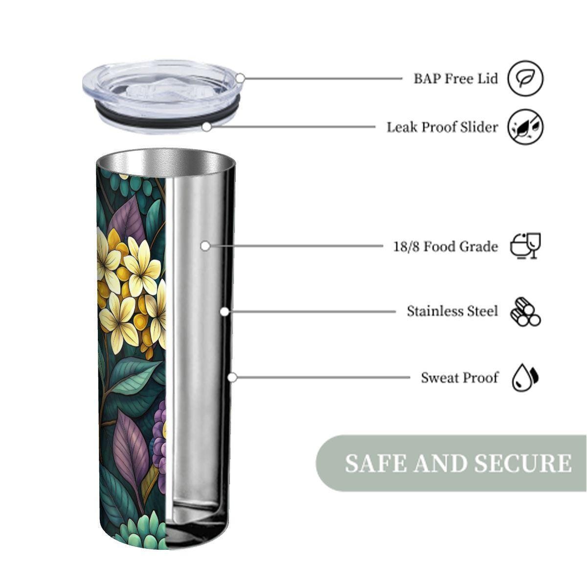 ColorFlow | Twilight Hydrangea Garden 20oz Skinny Stainless Steel Tumbler with Straw | Elegant Floral Night Art