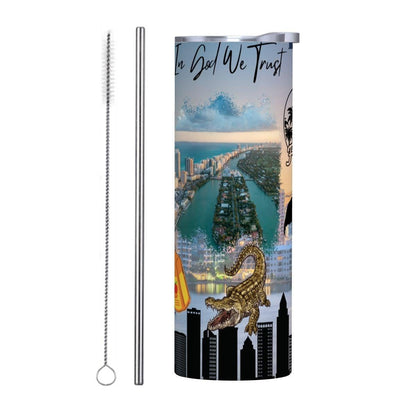 ColorFlow | Florida State Pride Tumbler | In God We Trust Coastal City Scenic | 20oz Skinny Stainless Steel With Straw