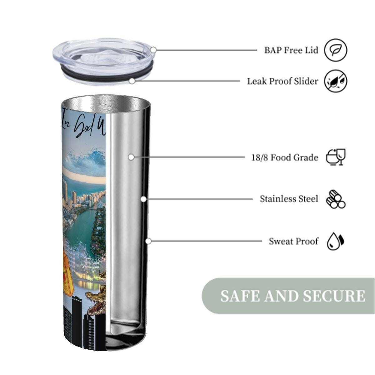 ColorFlow | Florida State Pride Tumbler | In God We Trust Coastal City Scenic | 20oz Skinny Stainless Steel With Straw