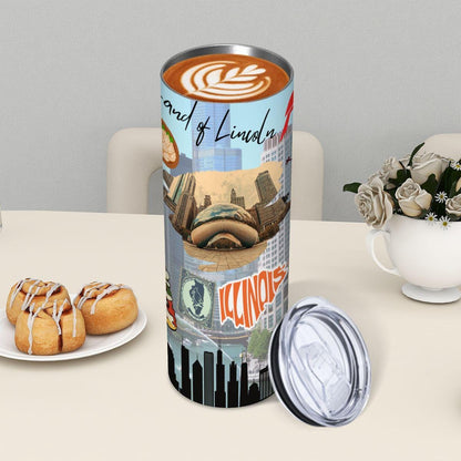 ColorFlow | Illinois Skinny Tumbler | State Pride License Plate Collage | Landmark Travel Design | 20oz Stainless Steel Cup