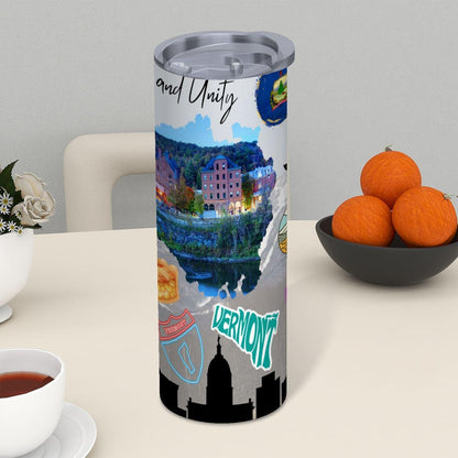 ColorFlow | Vermont Skinny Tumbler | State Pride License Plate Collage | Landmark Travel Design | 20oz Stainless Steel Cup