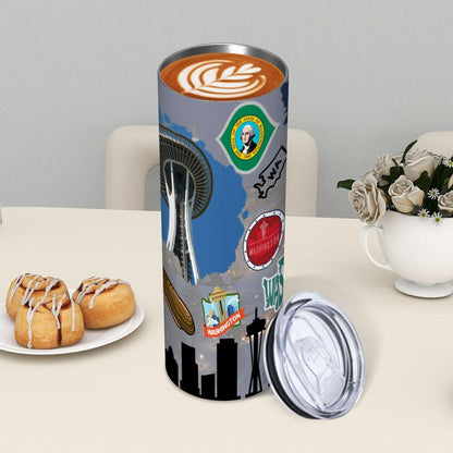 ColorFlow | Washington Skinny Tumbler | State Pride License Plate Collage | Landmark Travel Design | 20oz Stainless Steel Cup