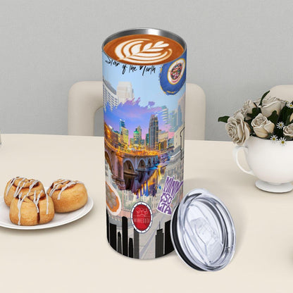 ColorFlow | Minnesota State Pride Tumbler | Star of the North City Skyline Art | 20oz Skinny Stainless Steel With Straw