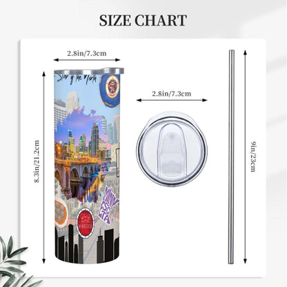 ColorFlow | Minnesota State Pride Tumbler | Star of the North City Skyline Art | 20oz Skinny Stainless Steel With Straw