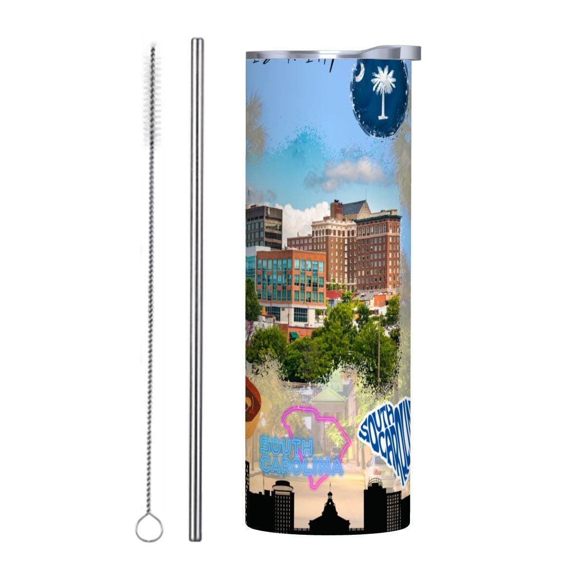 ColorFlow | South Carolina Skinny Tumbler | State Pride License Plate Collage | Landmark Travel Design | 20oz Stainless Steel Cup