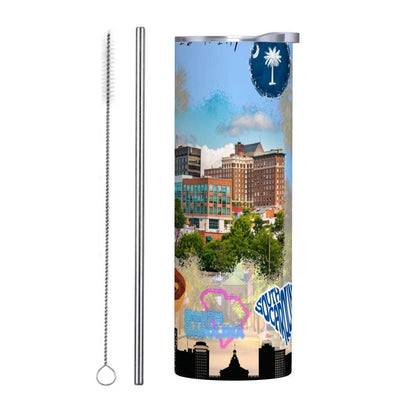 ColorFlow | South Carolina Skinny Tumbler | State Pride License Plate Collage | Landmark Travel Design | 20oz Stainless Steel Cup