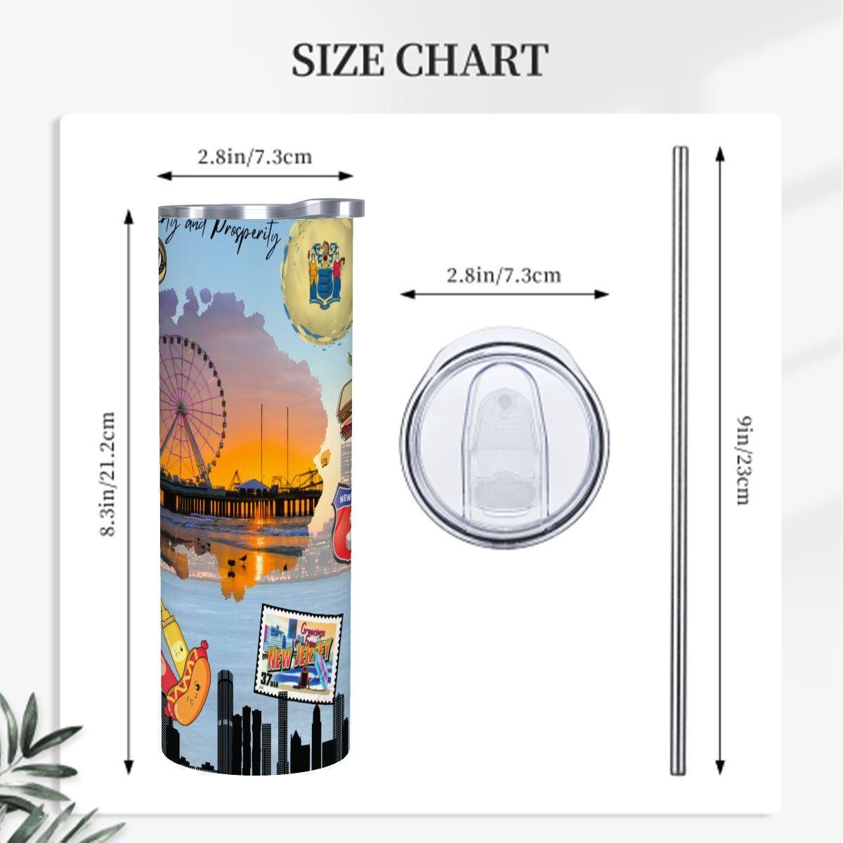 ColorFlow | New Jersey Landmark Collage 20oz Skinny Tumbler | Garden State Skyline Shoreline State Pride Design