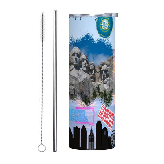 ColorFlow | South Dakota Skinny Tumbler | Mount Rushmore State Scenic | Vintage License Plate Landmark Art | 20oz