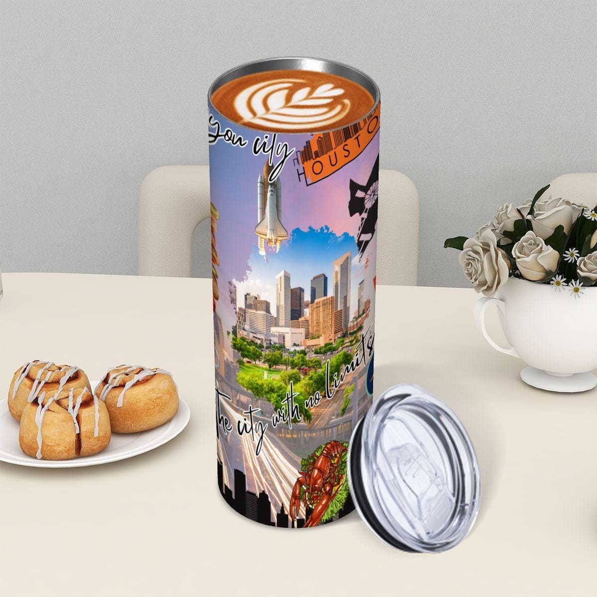 ColorFlow | Houston Texas City Tumbler | Bayou City Skyline Space Culture | 20oz Skinny Stainless Steel With Straw