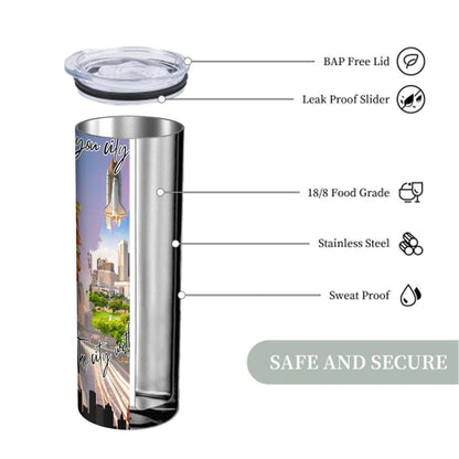 ColorFlow | Houston Texas City Tumbler | Bayou City Skyline Space Culture | 20oz Skinny Stainless Steel With Straw