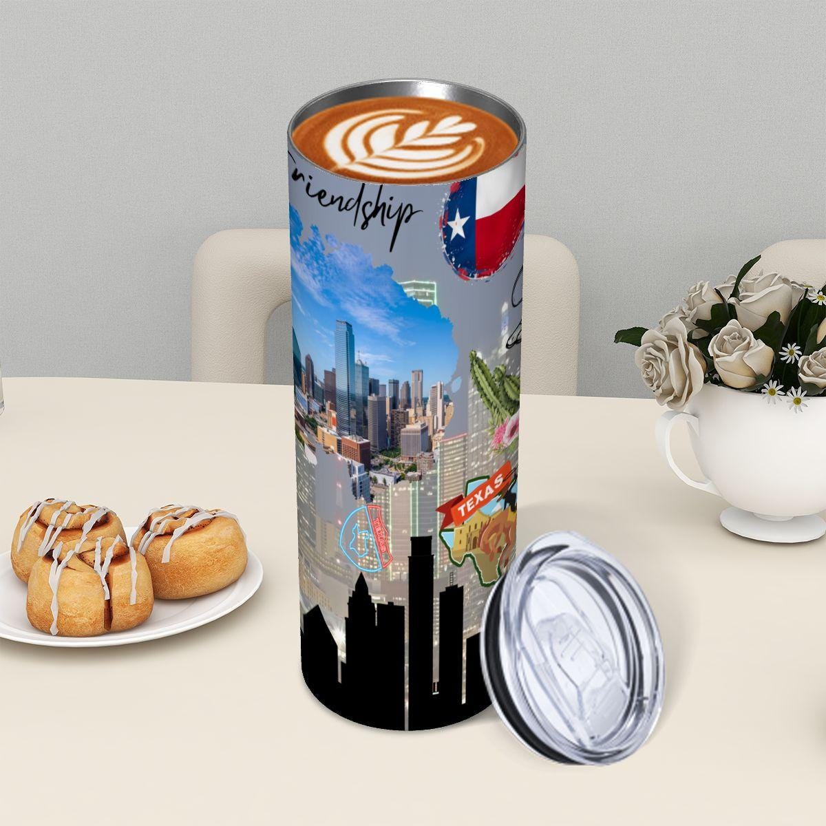 ColorFlow | Texas State Pride Tumbler | Friendship Skyline Collage Design | 20oz Skinny Stainless Steel With Straw